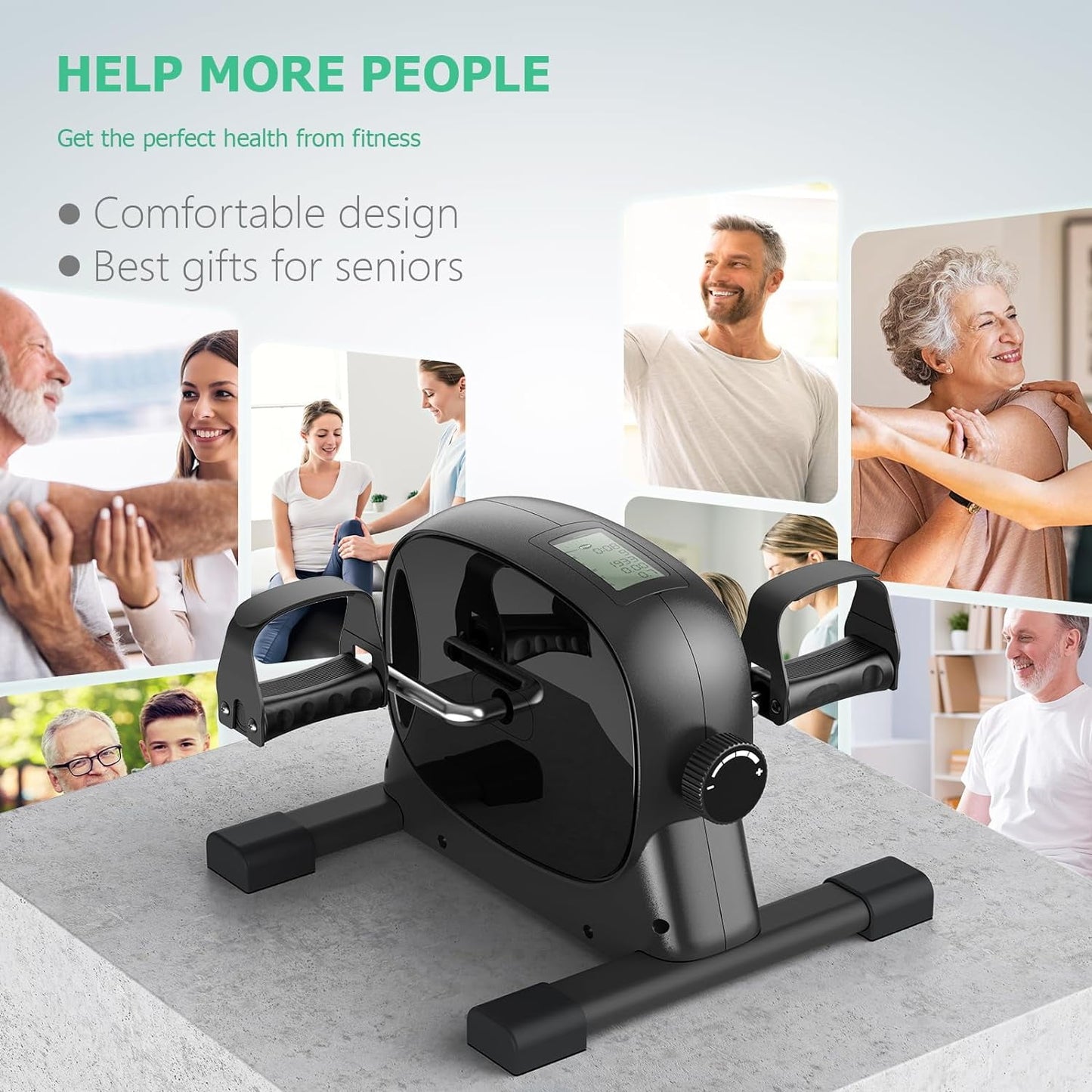UPGO Mini Exercise Bike, Under Desk Bike Pedal Exerciser Portable Foot Cycle Arm & Leg Peddler Machine with LCD Screen Displays
