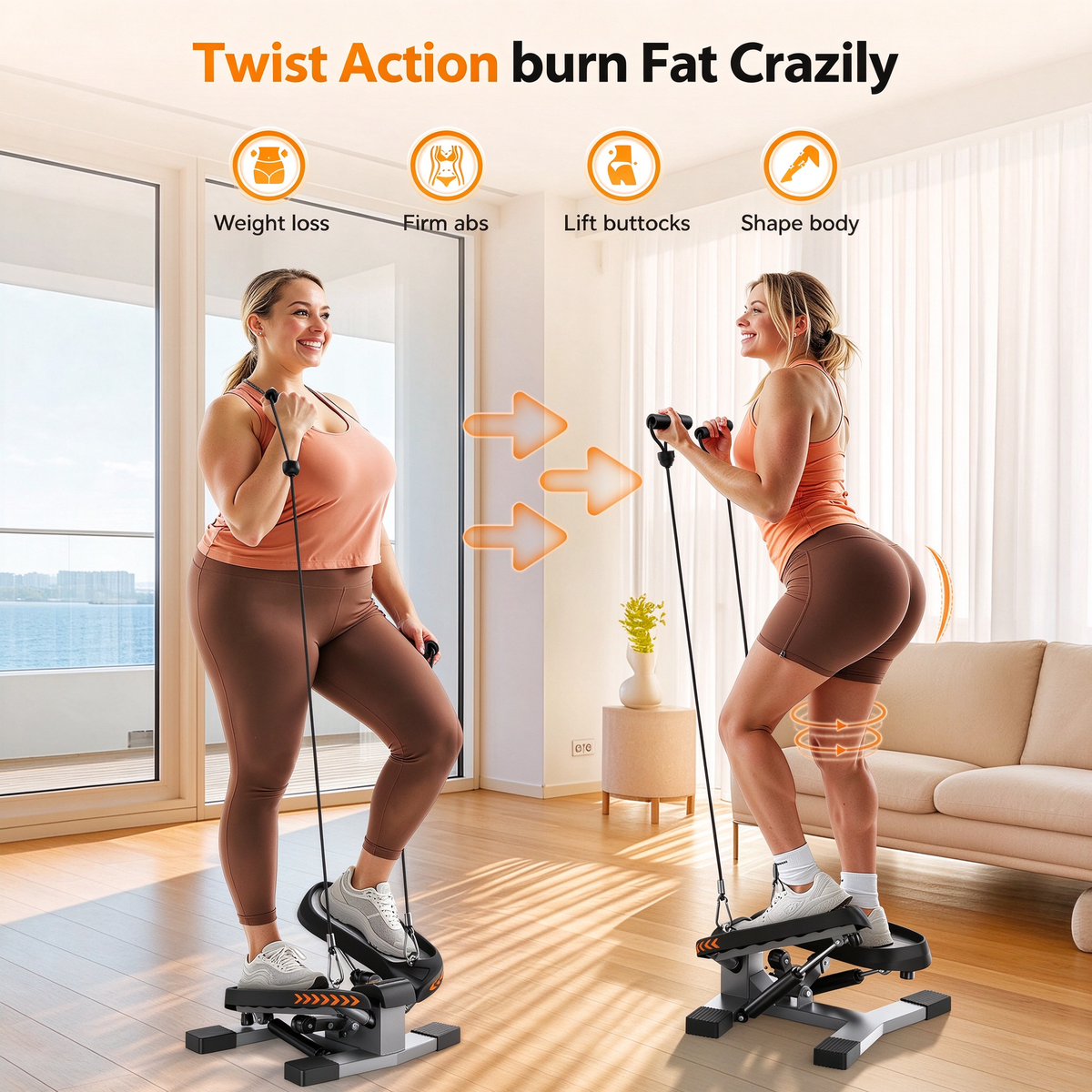 FED Fitness Sportsroyals Mini Stepper Exercise Machine Stair Stepper with Resistance Band and 330 lb Weight Capacity