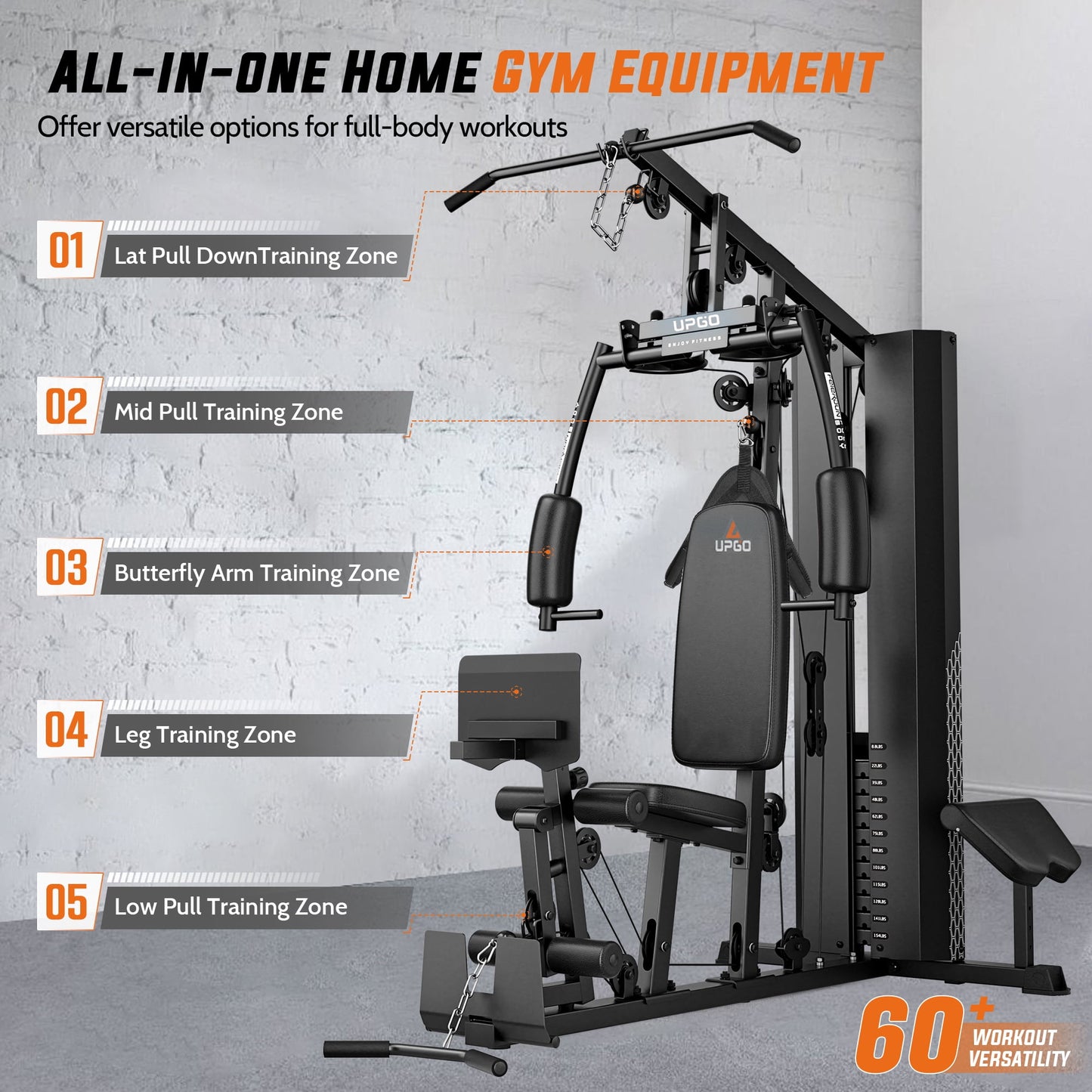 UPGO Home Gym Station, Workout Station with 154LBS Weight Stack, Equipment for All Body Training