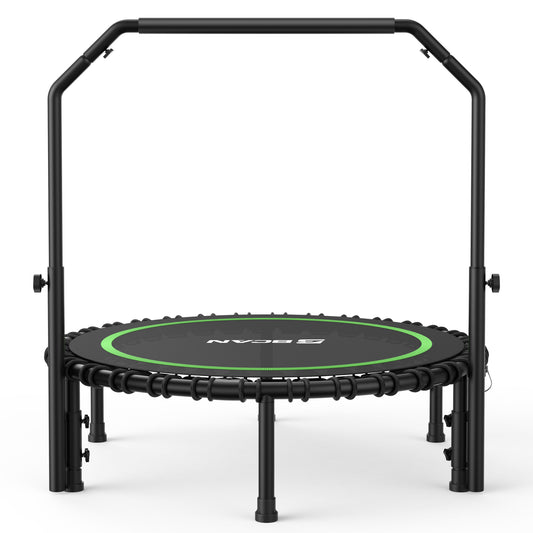 40" Adult Fitness Trampoline with Bungees, U Shape Adjustable Foam Handle, Stable & Quiet Exercise Rebounder,Indoor/Outdoor Workout