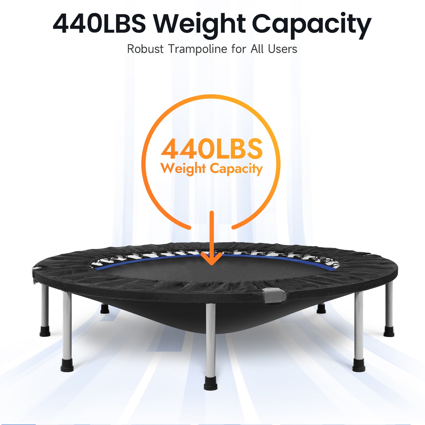 BCAN 48" Foldable Trampoline, Fitness Rebounder with Adjustable Foam Handle, Exercise Trampoline for Adults/kids Indoor/Garden Workout Max Load 440lbs