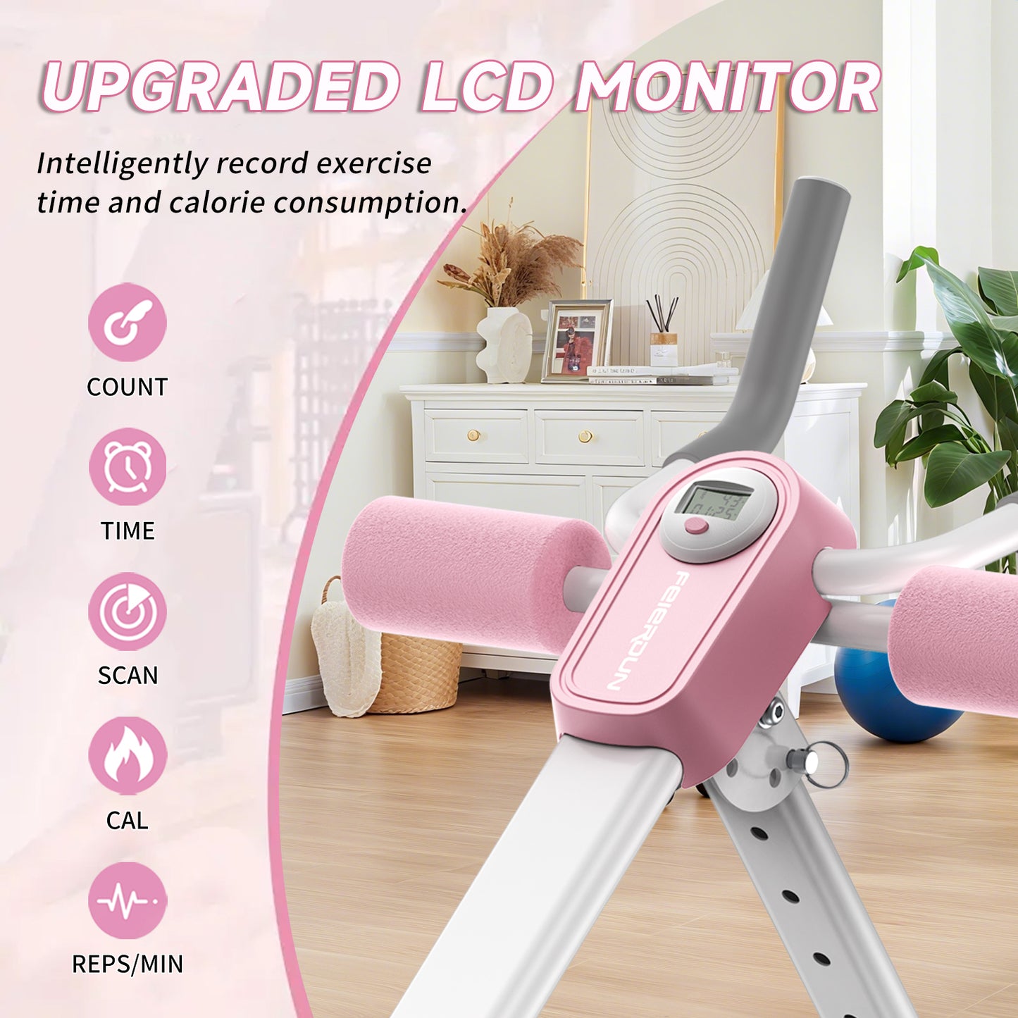 UPGO Foldable&Adjustable Ab Machine Full Body Workout for Home Gym, Core & Abdominal Trainer Fitness Equipment for Body Shaping with LCD Display, 220LBS Weight Capacity and 4 Incline angels