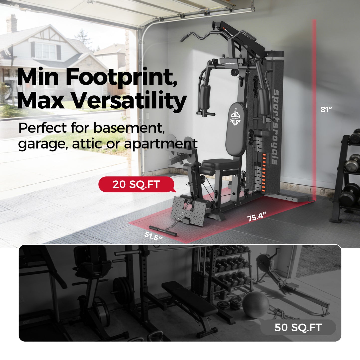 Sportsroyals Home Gym Station Multifunctional Full Body Workout Equipment for Home Exercise Fitness