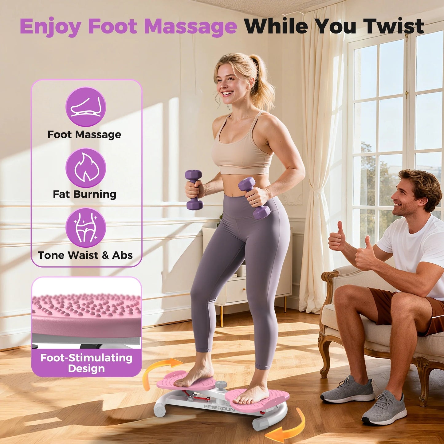 UPGO Exercise Twist Boards,Waist Twister Machine Exercise,Balance Board for Foot Massage and Weight Loss(Pink)