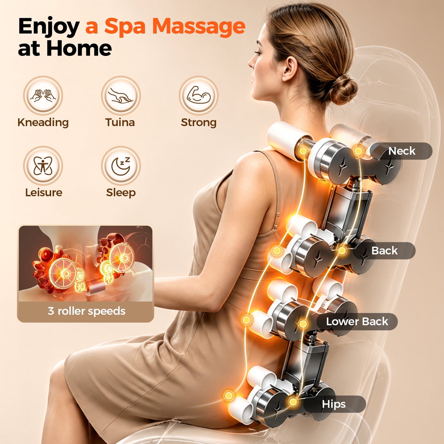 Upgo 4D Massage Chair Full Body, Zero Gravity Massage Chair with Heat and Foot Massage with Airbags, Kneading, Bluetooth, LCD Touch Control - Brown