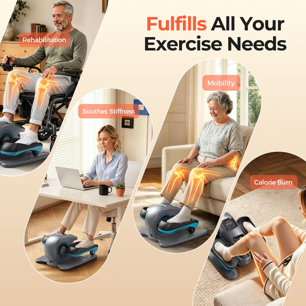 UPGO Under Desk Ellipticals Electric, Elipse Leg Exerciser for Seniors Fully Assembled, Seated Pedal Exerciser with Remote Control & Non-Slip Pedals