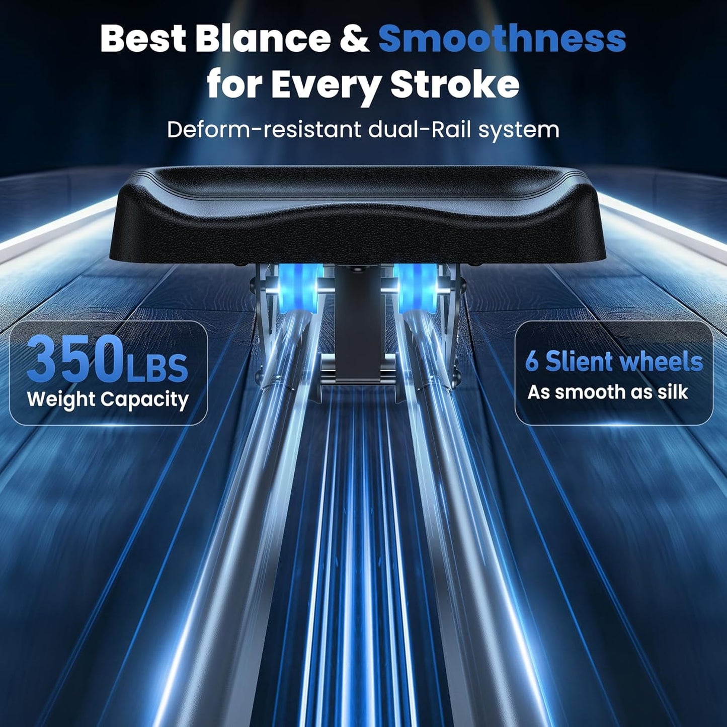 UPGO Magnetic Rowing Machine for Home, Rower with 350LBS Capacity, Dual Slide Rail, APP Connectivity