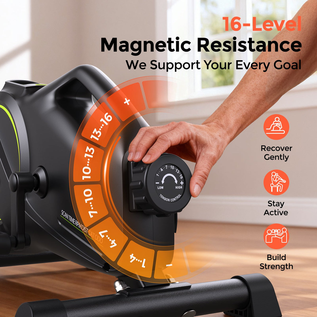 UPGO YOSUDA Under Desk Bike Pedal Exerciser ,16-Level Magnetic Mini Exercise Bike for Arm & Leg Workout,Desk Cycle Pedal Exerciser with Bluetooth
