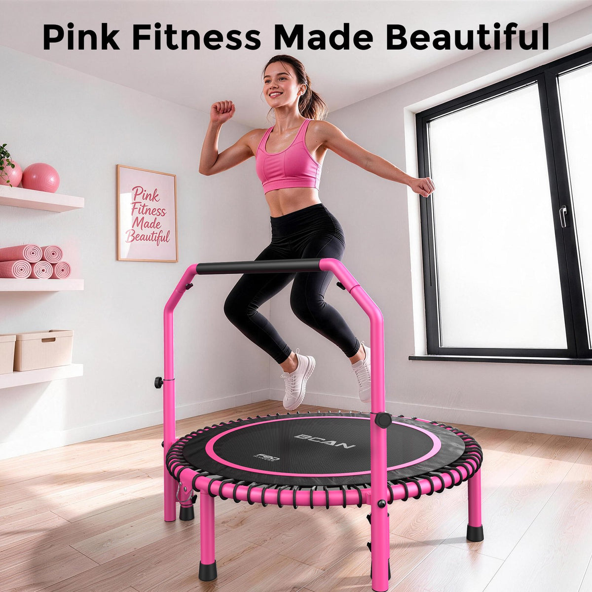BCAN 450 LBS Foldable Mini Trampoline, 40" Fitness Trampoline with Bungees, Stable & Quiet Exercise Rebounder for Kids/Adults