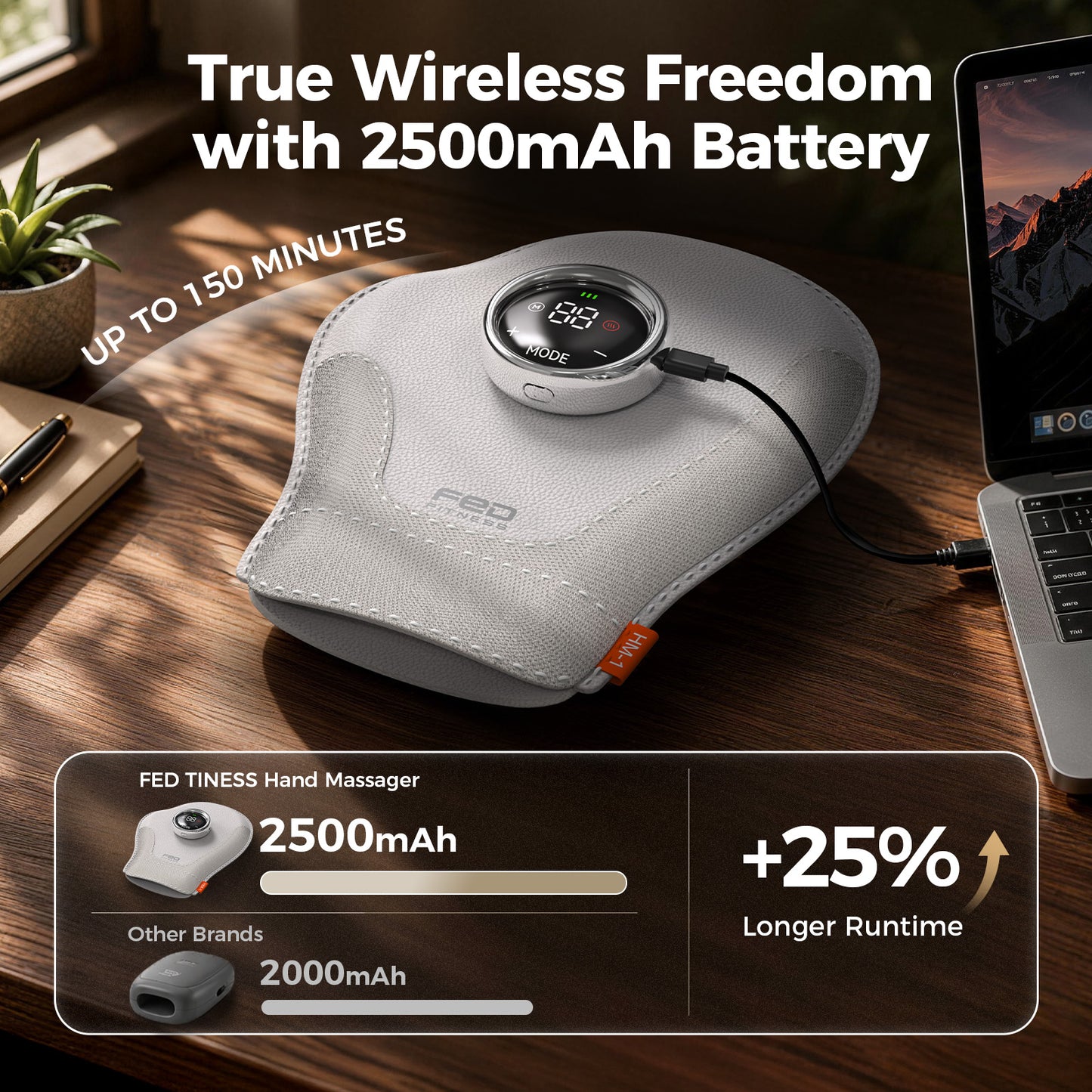 FED Fitness Wireless hand massager with heating function, air compression massage, 9 pressure settings, 6 modes, a portable hand massager suitable for various settings