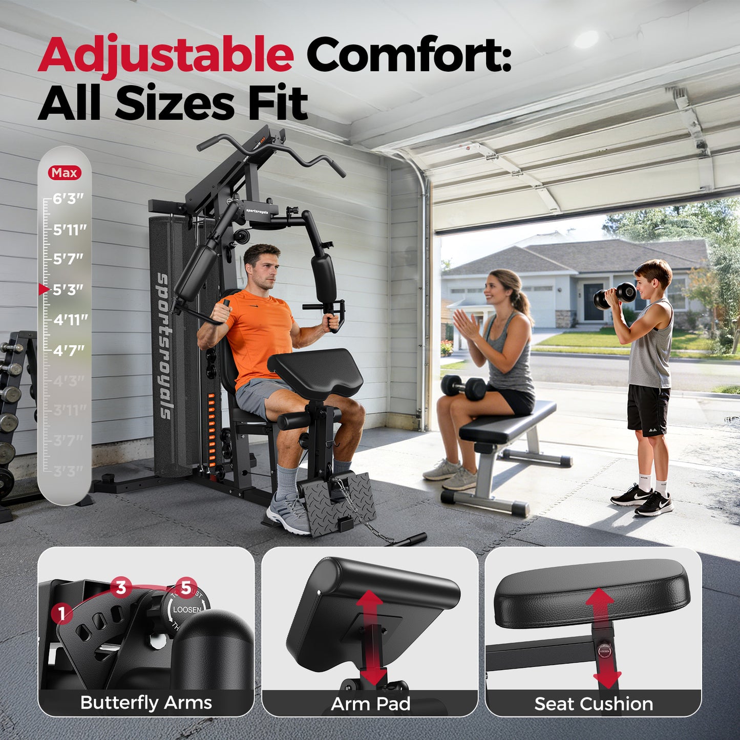 Sportsroyals Home Gym Station Multifunctional Full Body Workout Equipment for Home Exercise Fitness