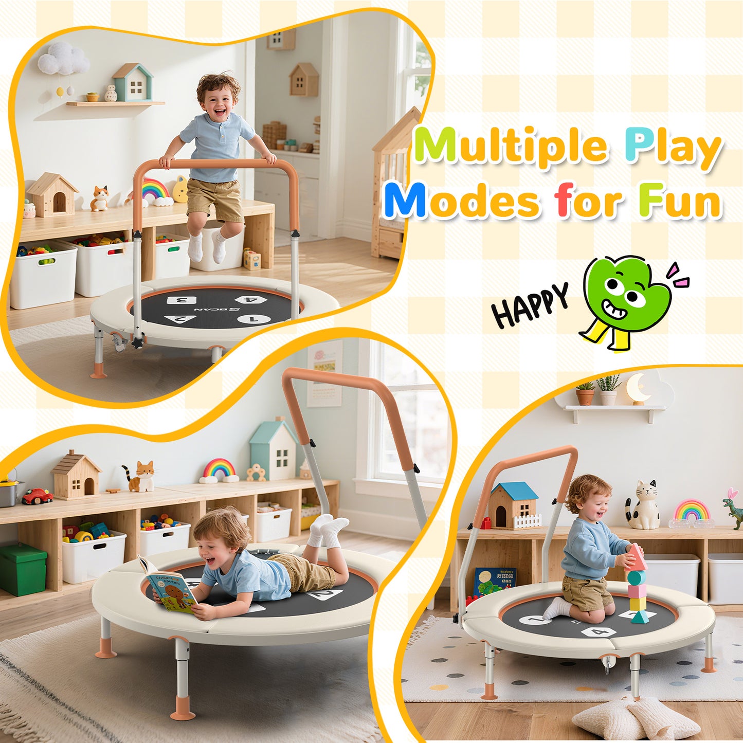 BCAN 36inch Mini Toddler Trampoline for Kids Ages 1-6 Indoor Outdoor Folding Small Rebounder Trampoline with Foam Handle Safety Padded Cover, Gift for Boy and Girl