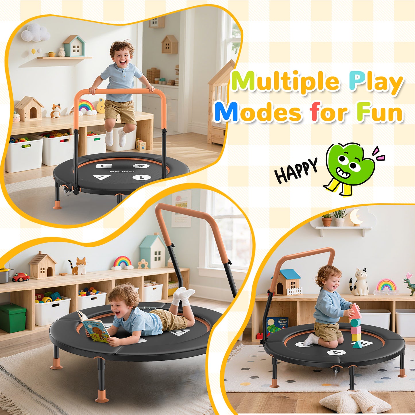 BCAN 36inch Mini Toddler Trampoline for Kids Ages 1-6 Indoor Outdoor Folding Small Rebounder Trampoline with Foam Handle Safety Padded Cover, Gift for Boy and Girl