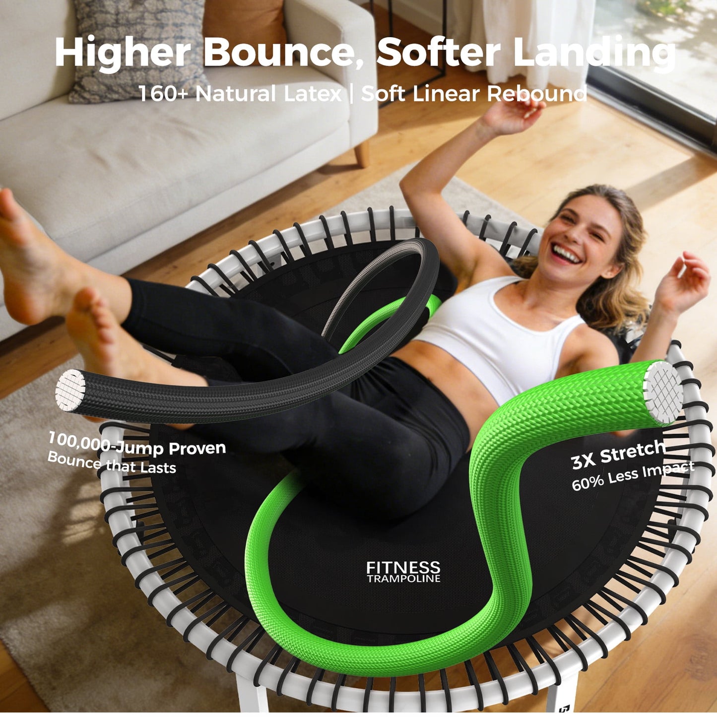 BCAN BT4 40" Pro Fitness Rebounder Trampoline, 500lb Capacity, Adjustable Tension Bungees, Exercise Trampoline for Adults, Phone Holder & 2 Pairs Socks| FED Fitness