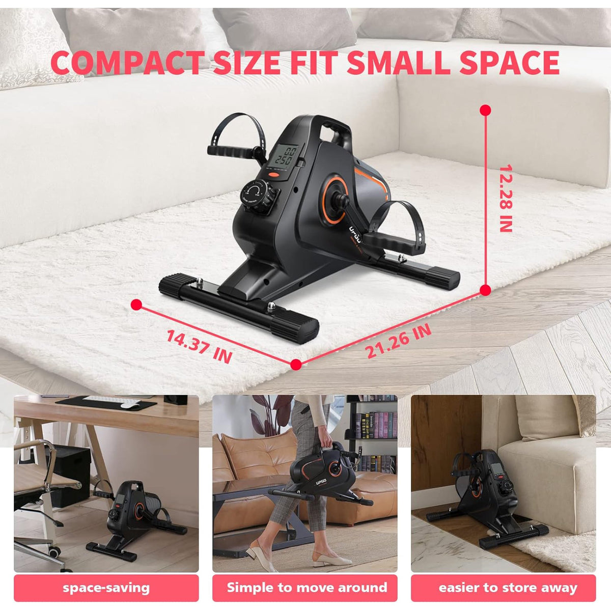 Yosuda Magnetic Under Desk Bike Pedal Exerciser - Portable Mini Trainer Bikes Desk Cycle, Leg Exerciser for Physical Therapy with LCD Display