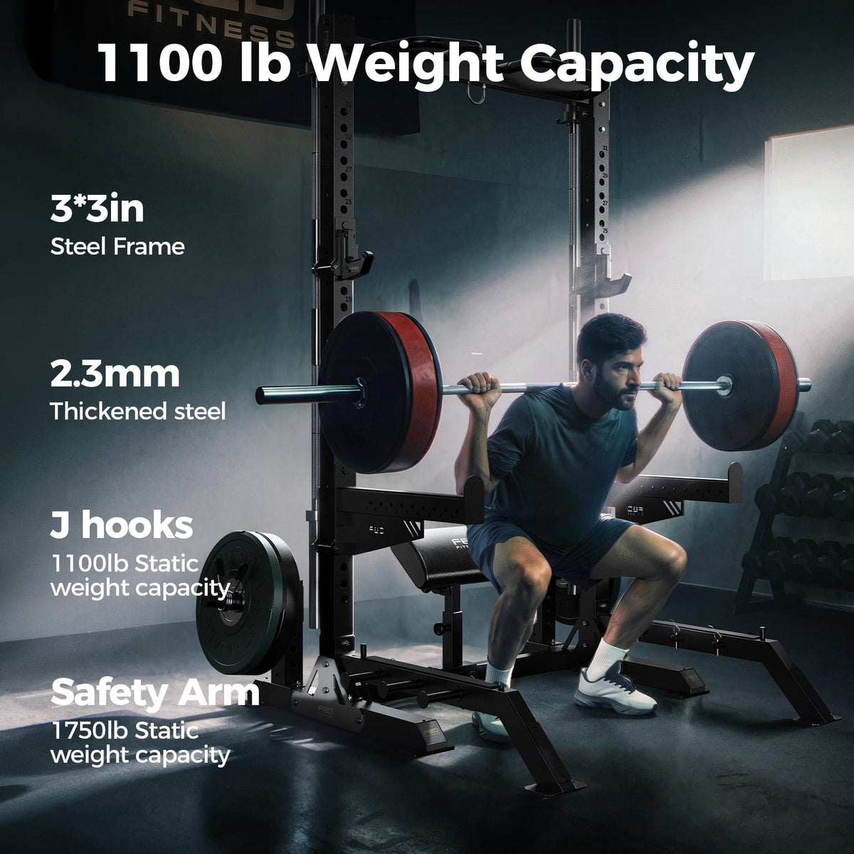 FED Fitness Smith Machine Power Rack with 8Pcs Bumper Weight Plates,Multi-Function Squat Rack Workout Station for Bench, Pull-Up, Hip Thrust
