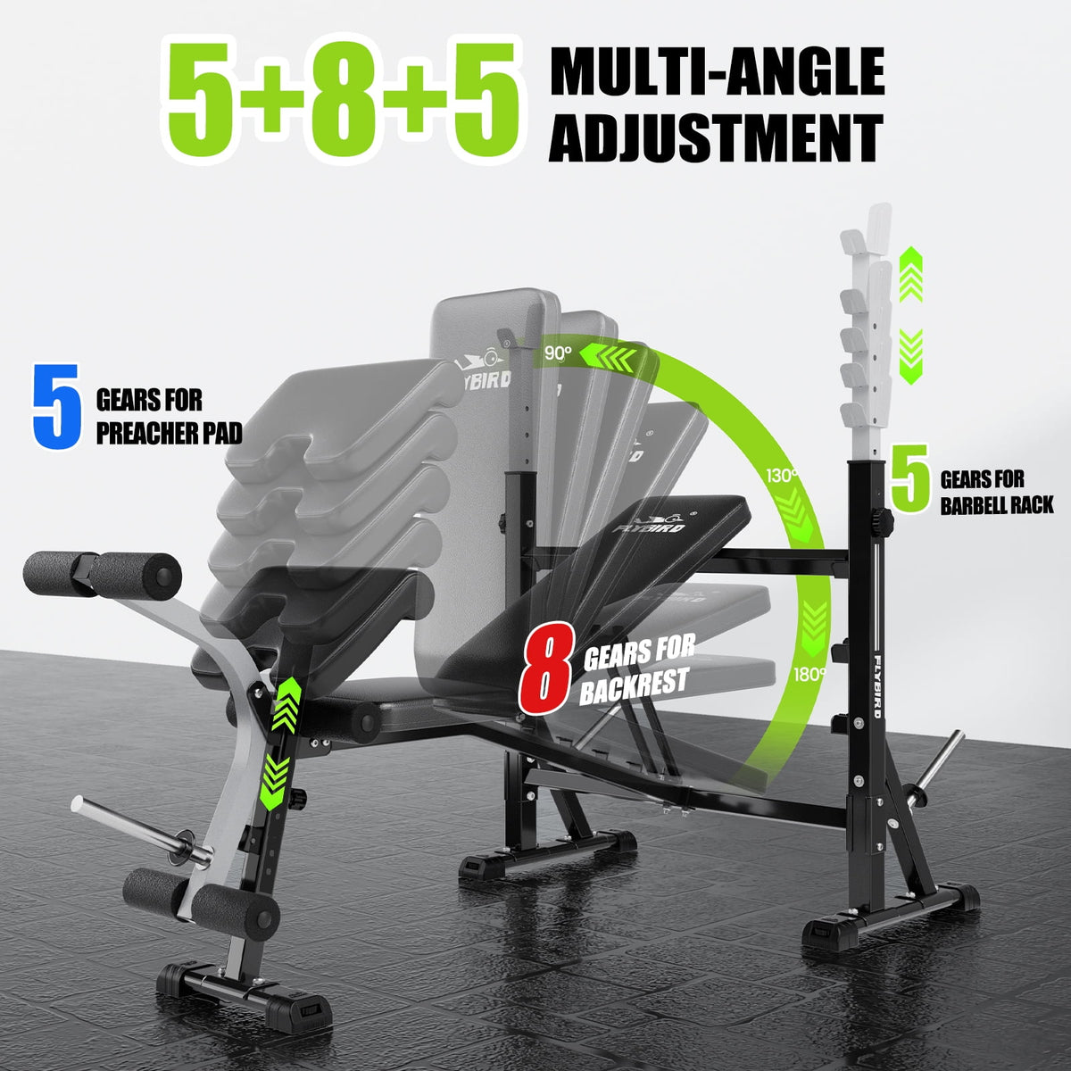 FLYBIRD Olympic Weight Bench with Rack,Multifunction Strength Training Bench With Preacher Curl & Leg Developer,Adjustable Bench Press Set for Home Gym