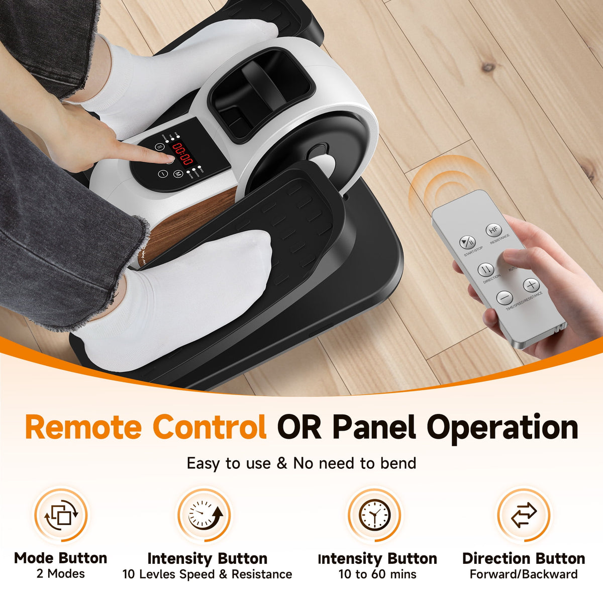 UPGO Under Desk Ellipticals Electric, Elipse Leg Exerciser Fully Assembled, Pedal Exerciser with Remote Control & Non-Slip Pedals Resistance & Speed