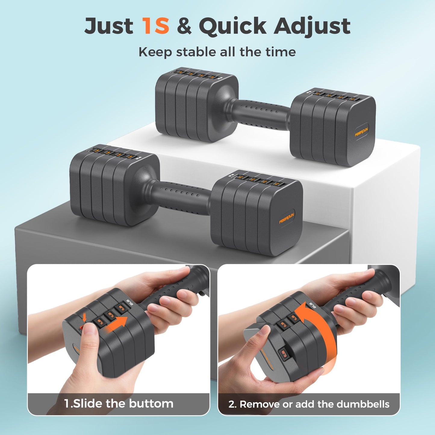 5-in-1 Adjustable Dumbbell Set of 2, 20LBS/10LBS Hand Weights for Women, 1s-Adjust Dual-Stable Dumbbell Set for Women