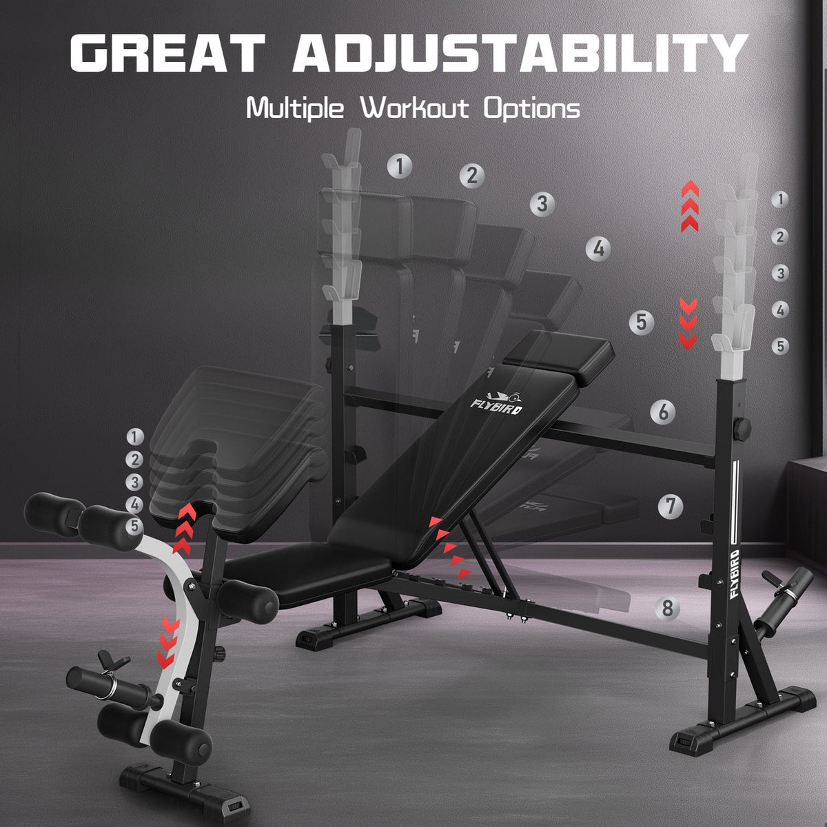 FLYBIRD Olympic Weight Bench with Rack,Adjustable Bench Press Set with Preacher Curl & Leg Developer,2450 LB Total Capacity