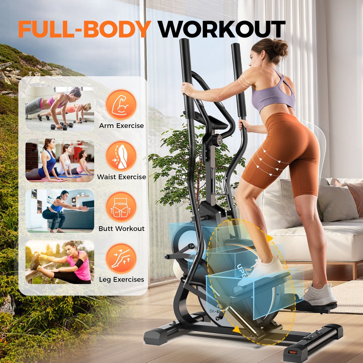 UPGO Pro Cardio Climber Stepping Elliptical Machine, 3 in 1 Elliptical, Total Body Fitness Cross Trainer with Hyper-Quiet Magnetic Drive System