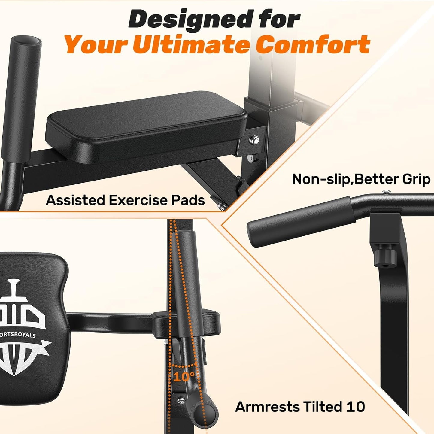 Sportsroyals Power Tower Pull Up Bar Station, 450LBS Stable Pull Up Dip Station for Home Gym