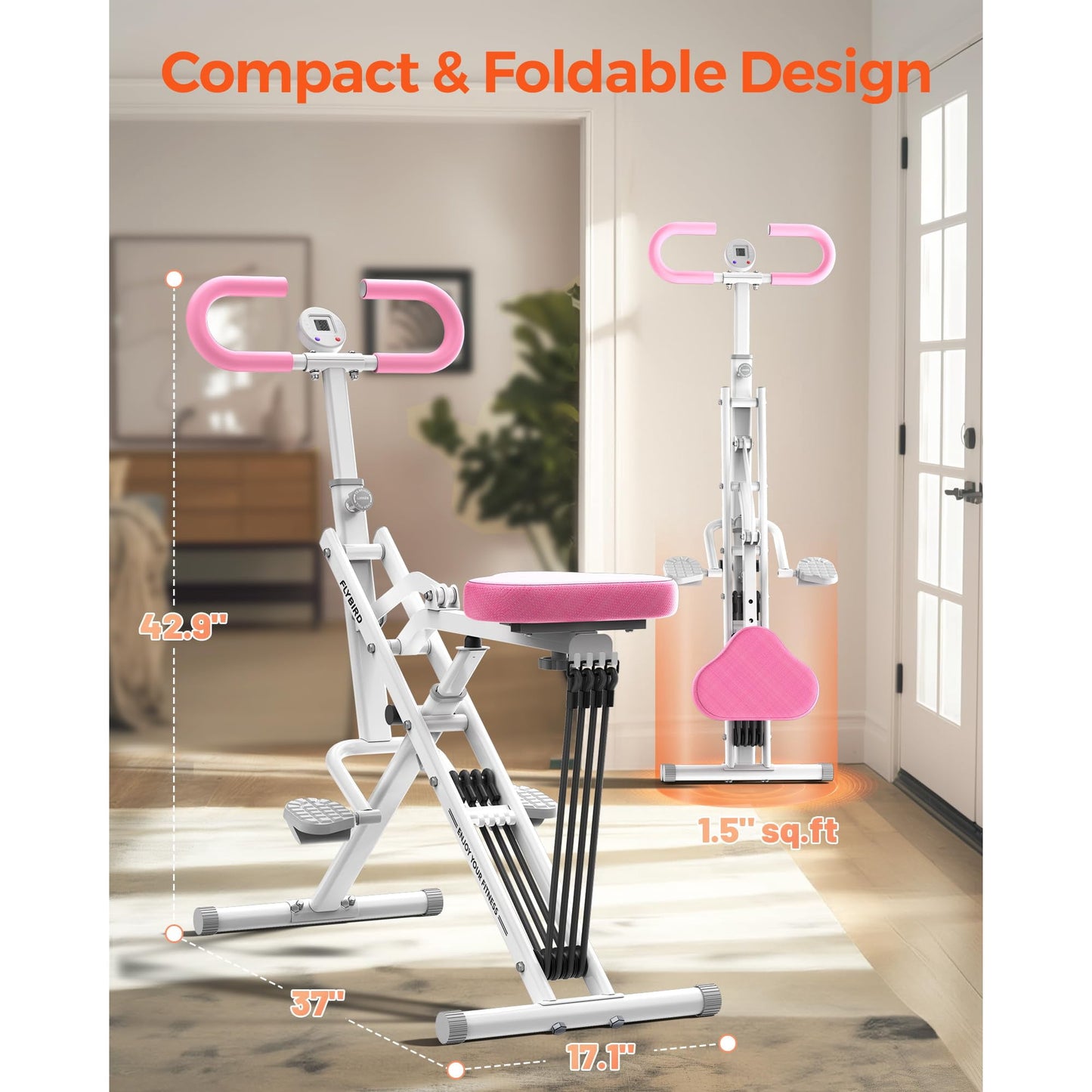 Sportsroyals Pink Squat Machine for Home, 330lbs Foldable, 4 Resistance Bands, Core & Leg Exercise Pink