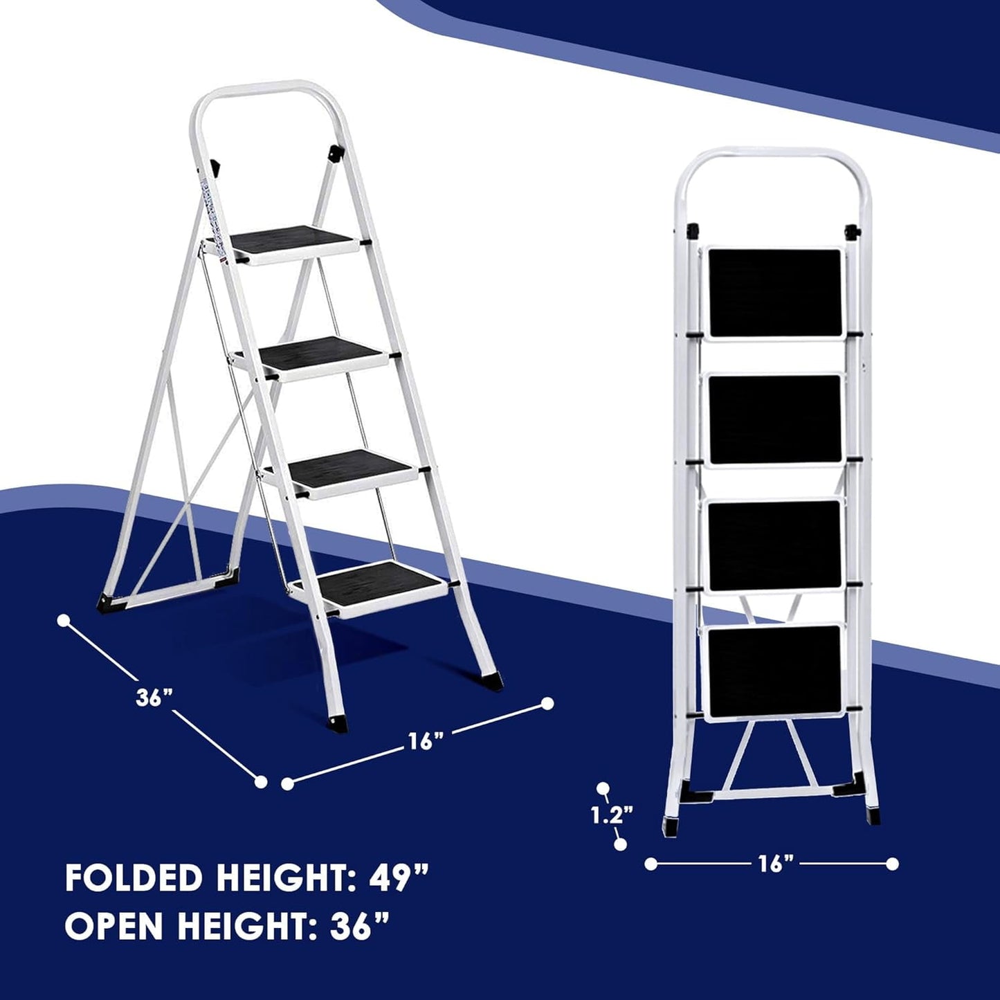 4 Step Ladder, Upgo Folding Step Stool with Extra Wide Anti-Slip Pedal, 330lbs Lightweight Portable Sturdy Steel Ladders with Handgrip for Household Kitchen Office Outdoor