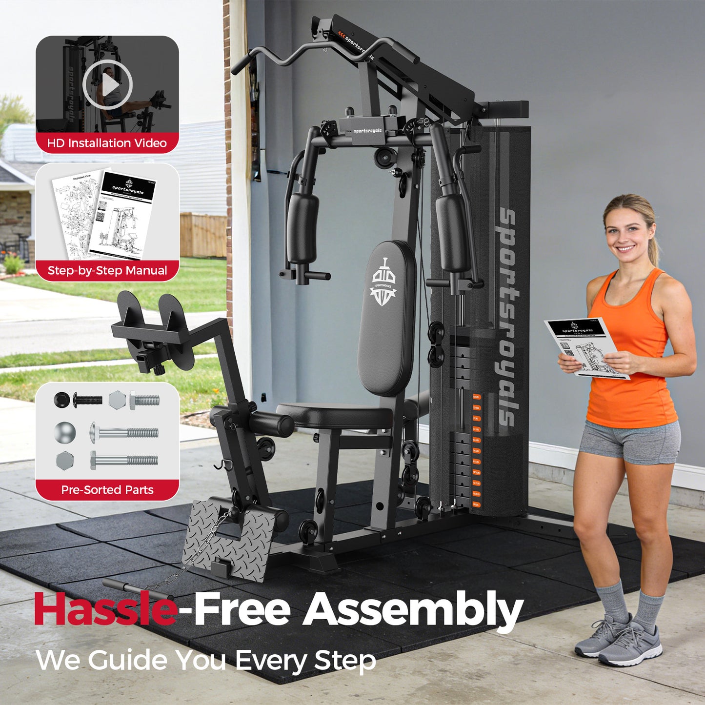 Sportsroyals Home Gym Station Multifunctional Full Body Workout Equipment for Home Exercise Fitness