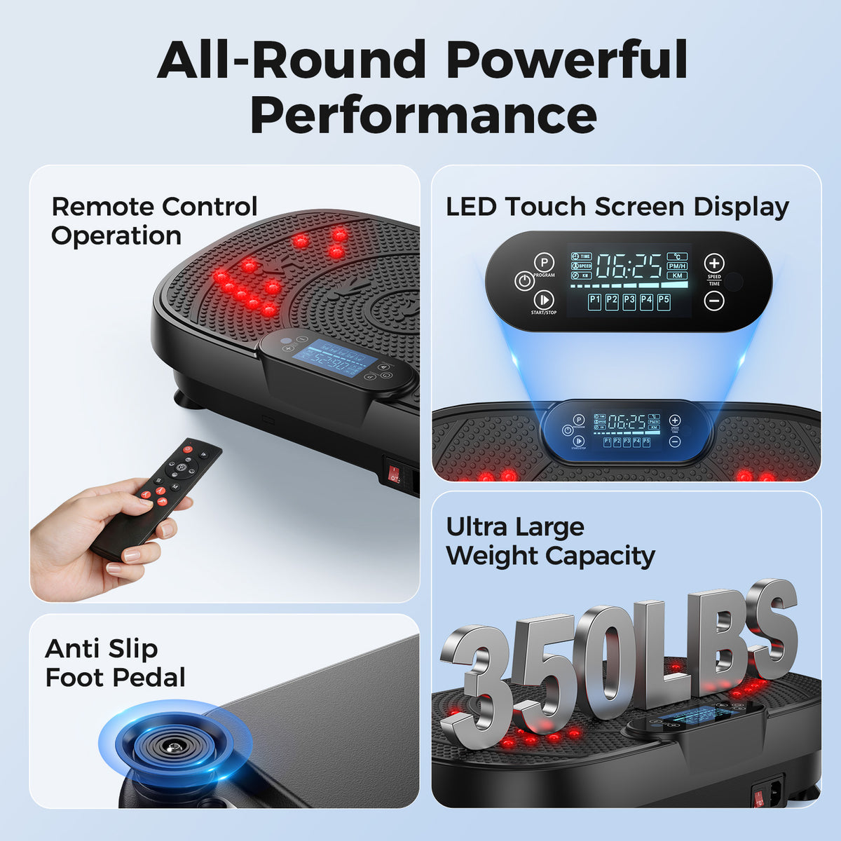 Vibration Plate Exercise Machine with Red Light, 1–99 Speed Levels, Full Body Shaker Platform with Resistance Bands