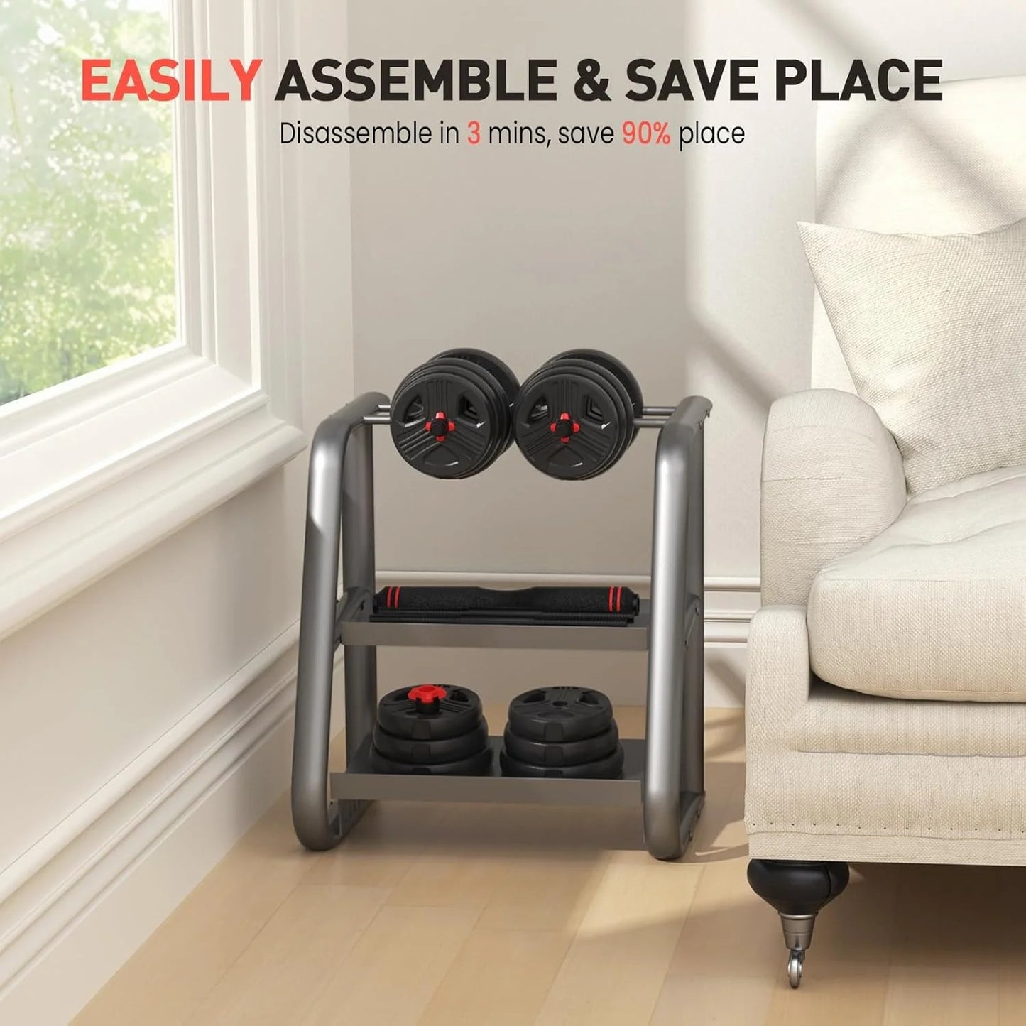 Adjustable Dumbbells, 30lbs Free Weights Dumbbells Convertible 2 or 3 in 1 Set Used as Barbell, Kettlebells, A Pair of Lightweight for Home Gym
