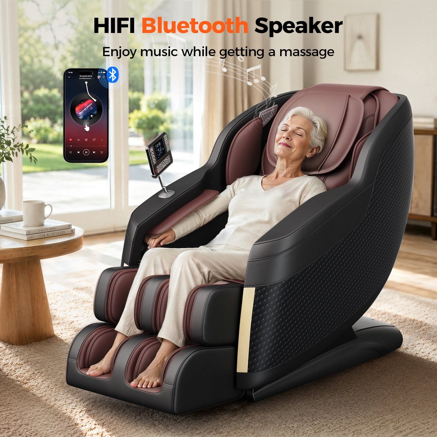 Upgo 4D Massage Chair Full Body, Zero Gravity Massage Chair with Heat and Foot Massage with Airbags, Kneading, Bluetooth, LCD Touch Control - Brown