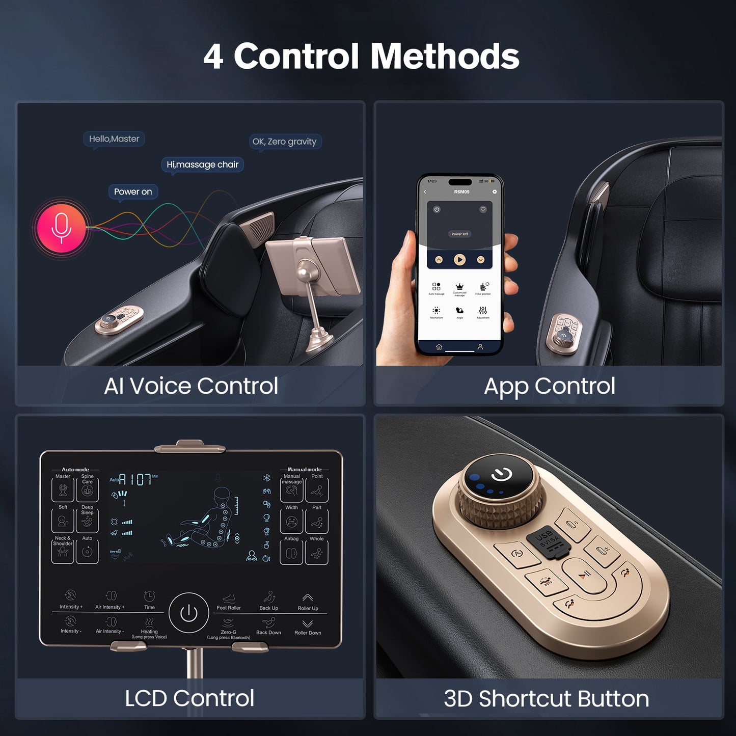 4D SL Track Massage Chair with 3 Zero Gravity Modes, APP Control,Leather