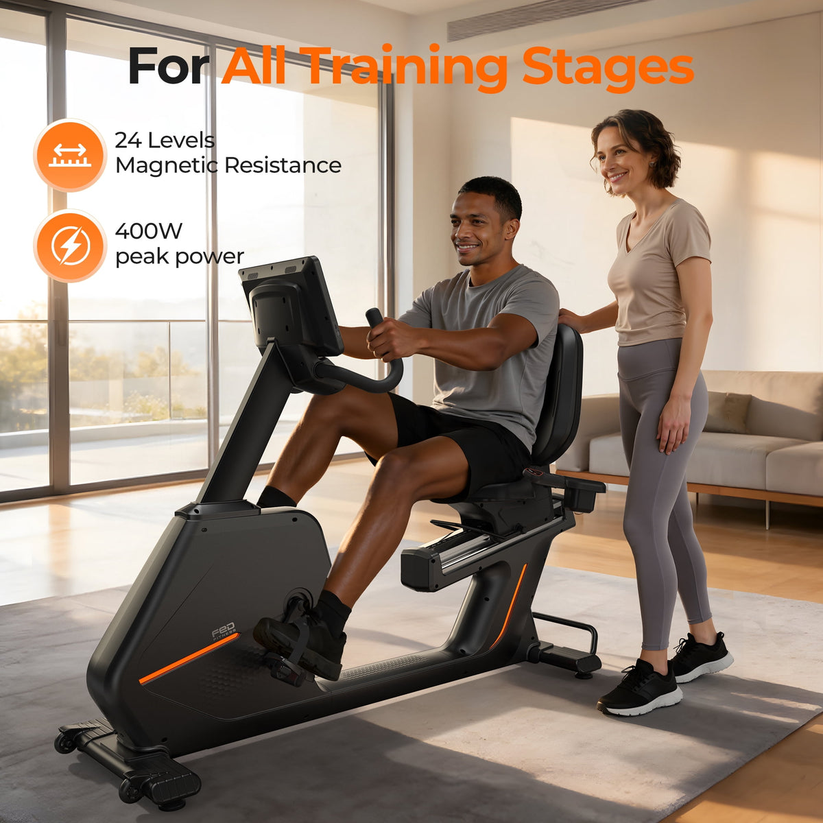 FED Fitness Recumbent Exercise Bike with Arm Workout,Light Commercial Recumbant Bike Magnetic Cross Trainer & Elliptical Machine 400lbs Weight Capacity
