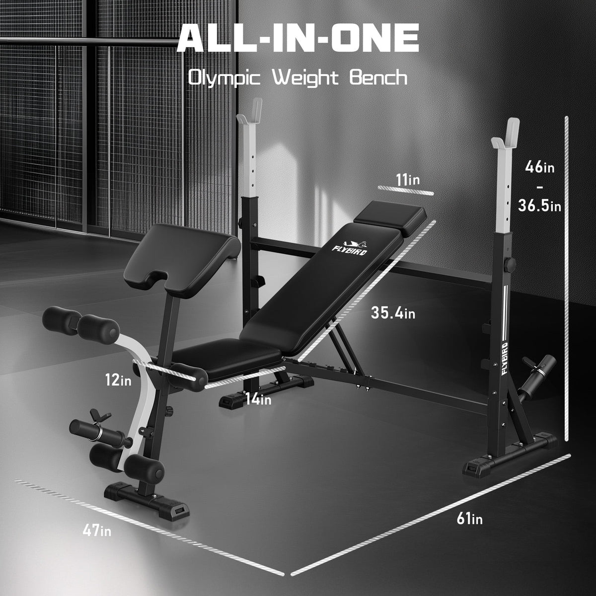 FLYBIRD Olympic Weight Bench with Rack,Adjustable Bench Press Set with Preacher Curl & Leg Developer,2450 LB Total Capacity