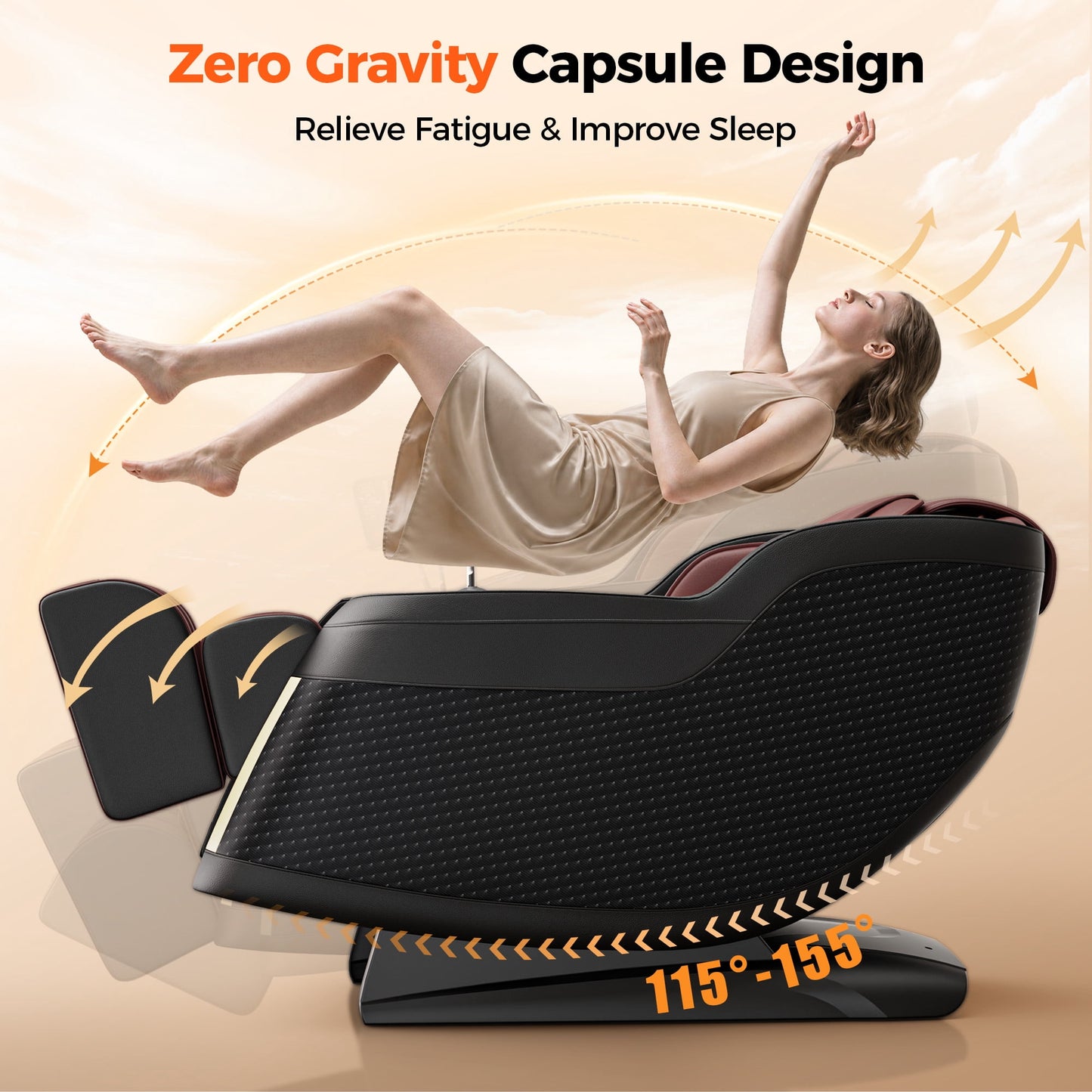 Upgo 4D Massage Chair Full Body, Zero Gravity Massage Chair with Heat and Foot Massage with Airbags, Kneading, Bluetooth, LCD Touch Control - Brown