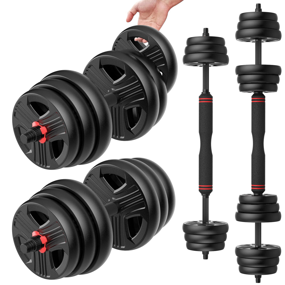 60lbs Dumbbells Set, Adjustable Weight Set with Connector, 3-in-1 Design for Dumbbell, Barbell, and Weight Plate Training for Home Gym