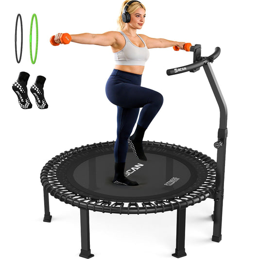BCAN BT4 40" Pro Fitness Rebounder Trampoline, 500lb Capacity, Adjustable Tension Bungees, Exercise Trampoline for Adults, Phone Holder & 2 Pairs Socks| FED Fitness