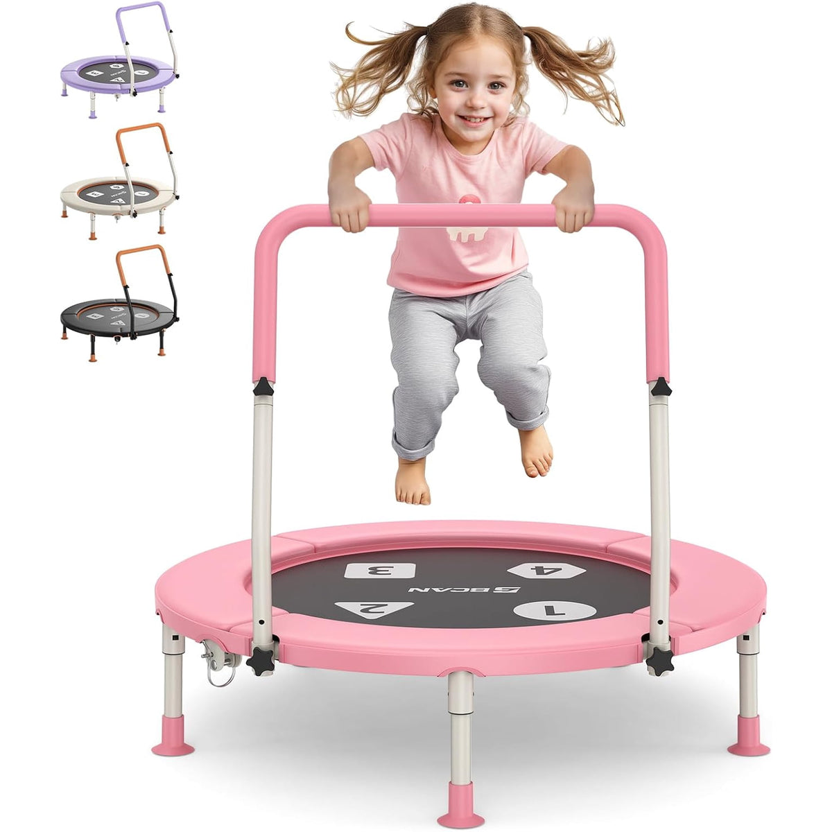 FED Fitness 36'' Toddler Trampoline, ASTM Certified-Foldable Mini Trampolines for Kids Ages 1-6, Adjustable Handle, Safety Pad & Foldable Legs, Baby Trampoline Indoor/Garden, Gift for Boy and Girl