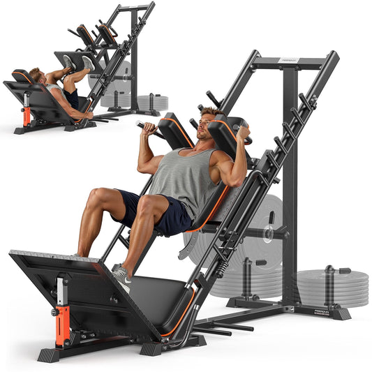 FED Fitness 3‑in‑1 Leg Press Hack Squat Machine with Stretch Board – Adjustable Leg Press Machine for Home Gym with Full Range of Motion & Ultra-Quiet Pulley System