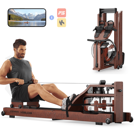 FED Fitness Foldable Water Rowing Machine – 400 lbs Capacity, Solid Beech Wood, Bluetooth & LCD
