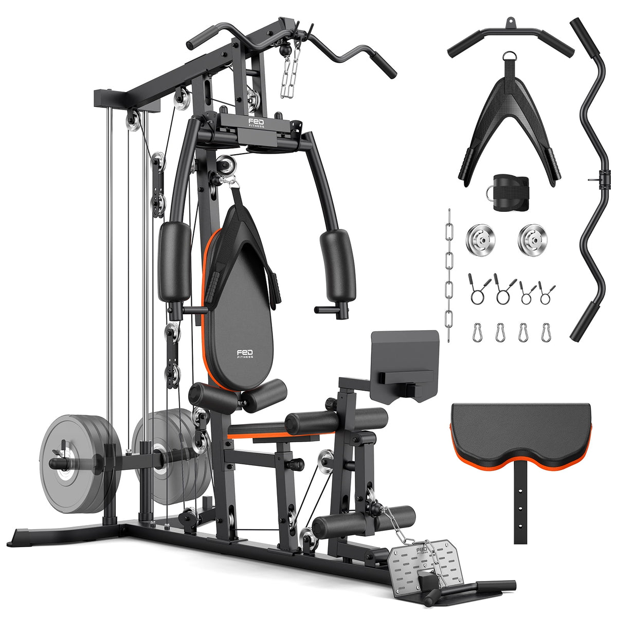 FED Fitness Full Body Home Gym Workout Machine with Pull-Up Bar, Dip Station, Push-Up Stand & Strength Training Accessories, Multi-Station Fitness Equipment for Home Strength Workout