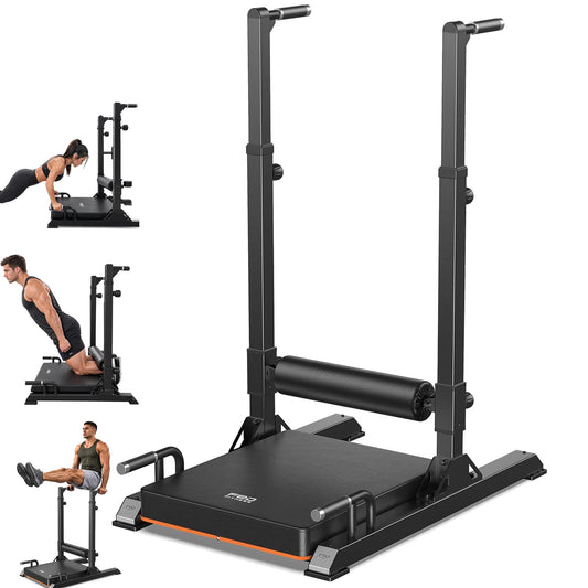 FED Fitness 3-in-1 Nordic Curl Bench & Dip Bar Station, 14-Level Adjustable Nordic Hamstring Trainer, Multi-Functional Full-Body Strength Training Equipment for Home Gym