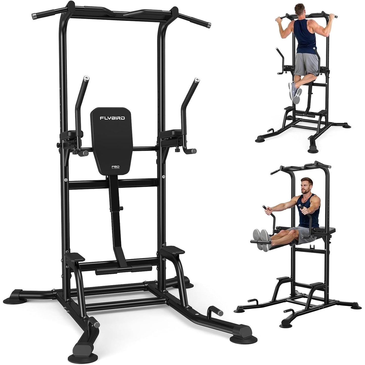 FED Fitness Power Tower Pull Up Bar Station, Heavy Duty Dip Station with Adjustable Height, Multi-Function Pull Up Station for Home Gym Strength & Ab Workout, 800 LBS Capacity