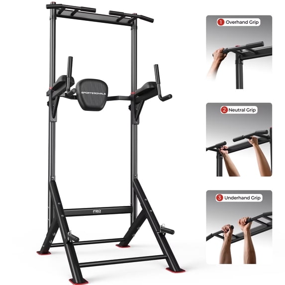 FED Fitness Sportsroyals Power Tower Pull Up Bar Station, 450LBS Stable Pull Up Dip Station for Home Gym