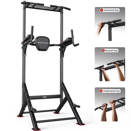 FED Fitness Sportsroyals Power Tower Pull Up Bar Station, 450LBS Stable Pull Up Dip Station for Home Gym