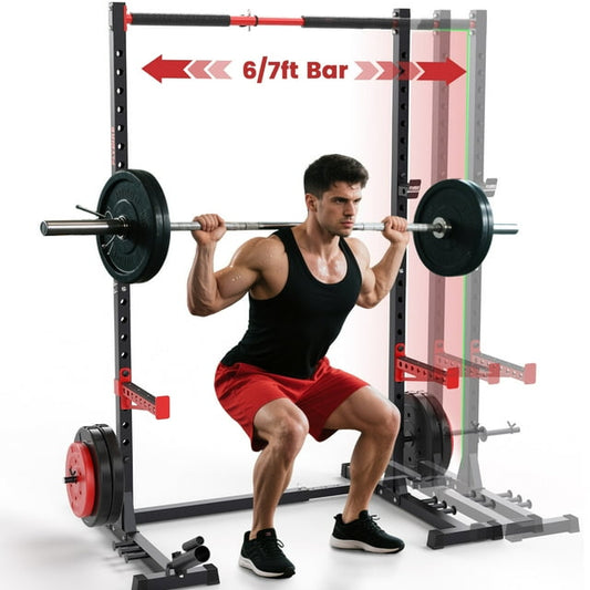 FLYBIRD Adjustable Squat Rack with Pull-Up Bar, Multi-Functional Power Rack for 6FT/7FT Barbells