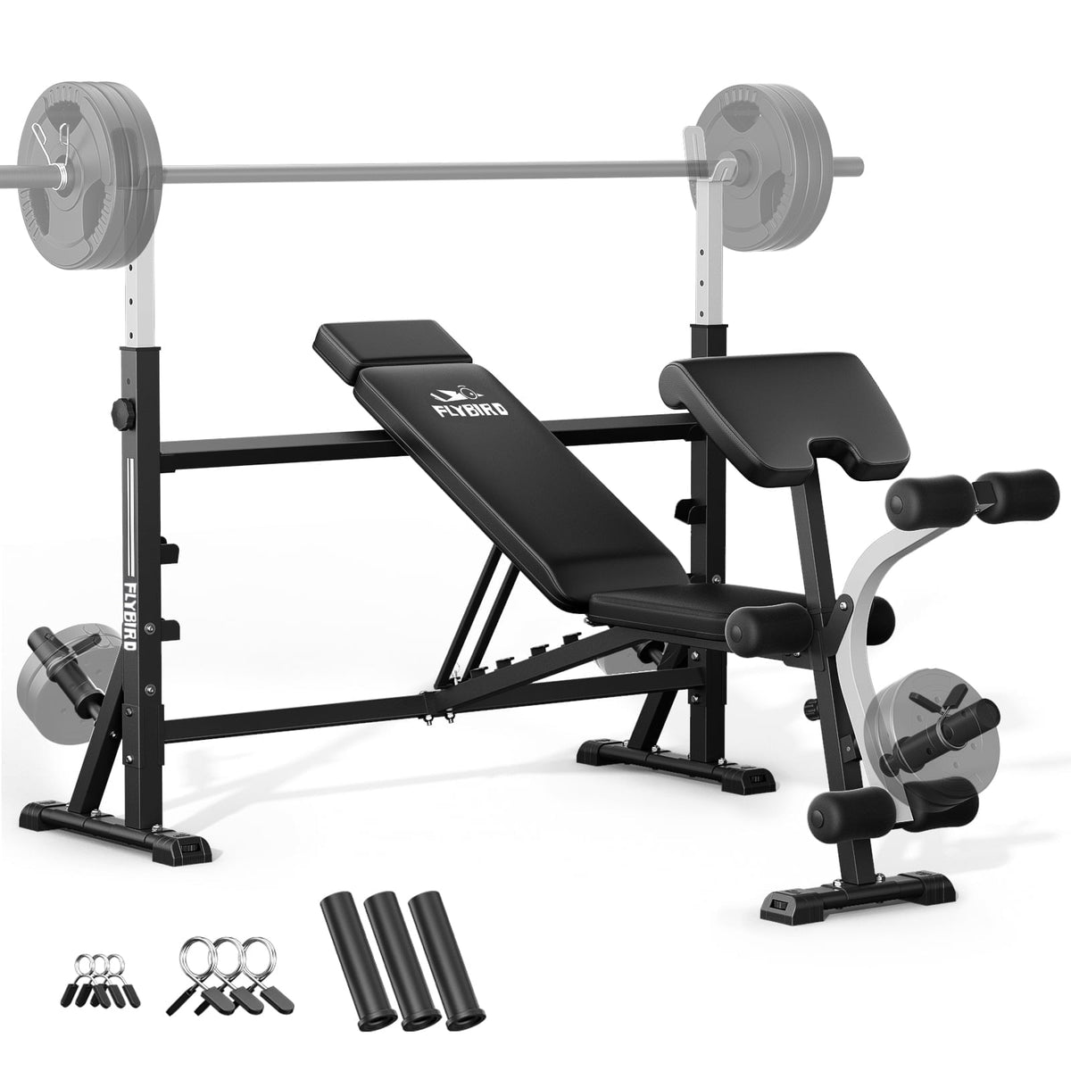 FLYBIRD Olympic Weight Bench with Rack,Adjustable Bench Press Set with Preacher Curl & Leg Developer,2450 LB Total Capacity