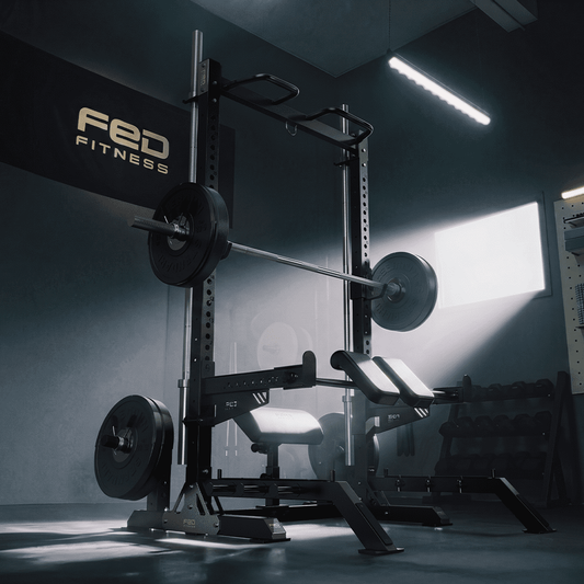 FED Fitness SR2 All-in-One Squat Rack,Heavy Duty Power Rack with 20 Attachments,Multi-Function Home Gym Workout Equipment with Pull-Up Bar, J-Hooks, Safety Spotter Arms & Storage