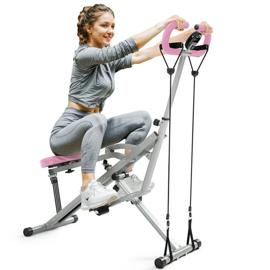 Flybird Pink Squat Machine for Home, 330lbs Foldable, 4 Resistance Bands, Core & Leg Exercise